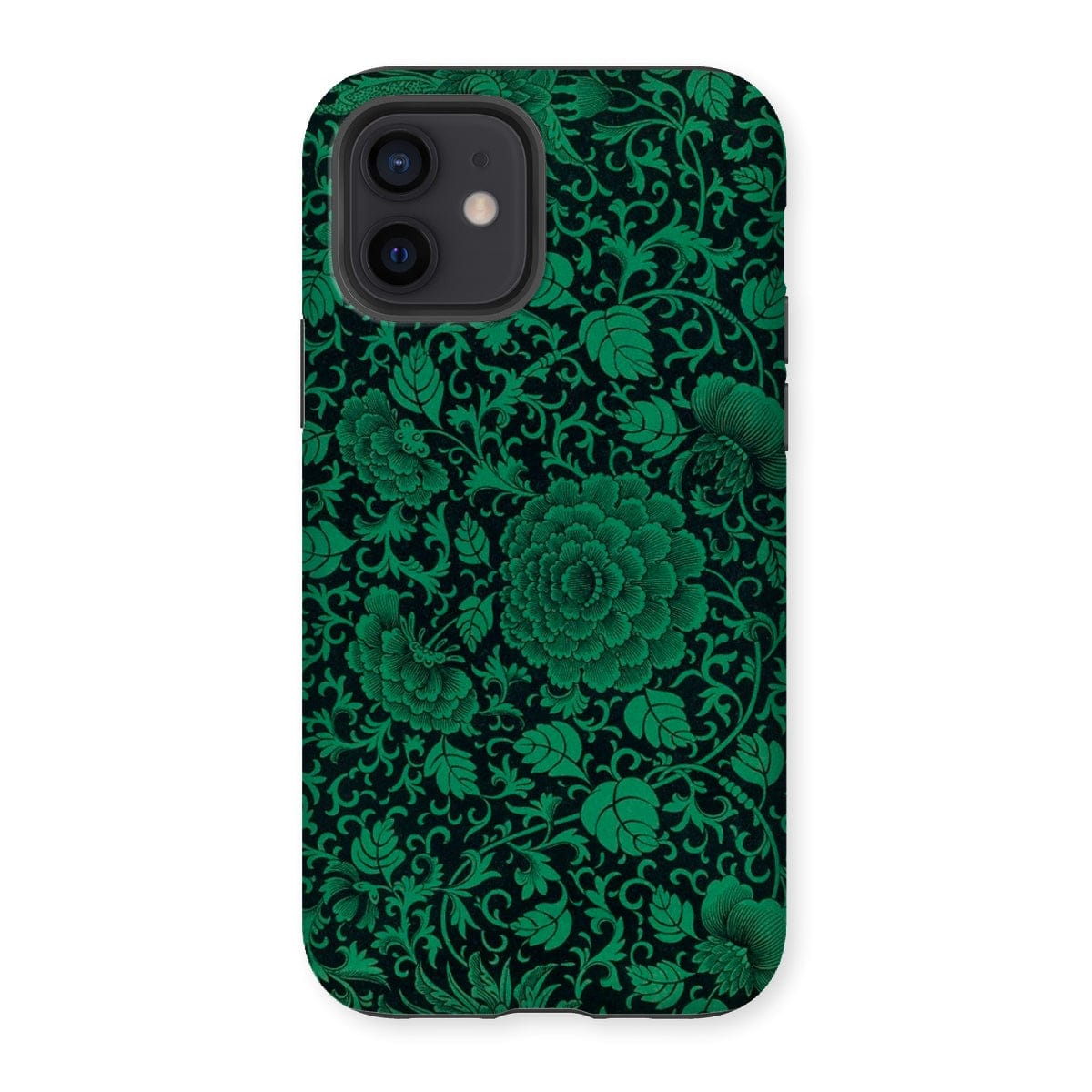 Casezest Mobile Phone Case for iPhone 12 / Gloss Black Green Floral Design