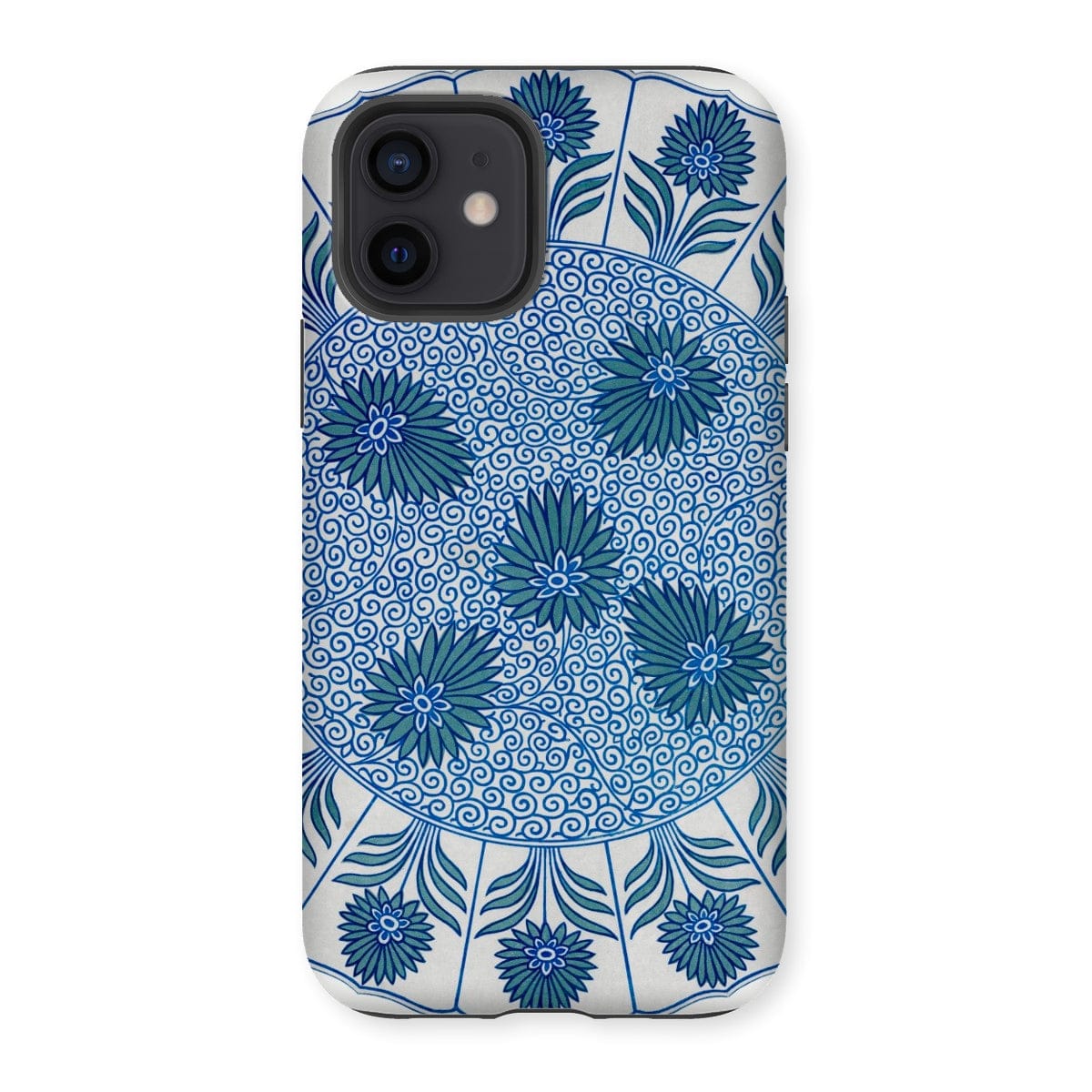 Casezest Mobile Phone Case for iPhone 12 / Gloss Circular Blue Botanical Design