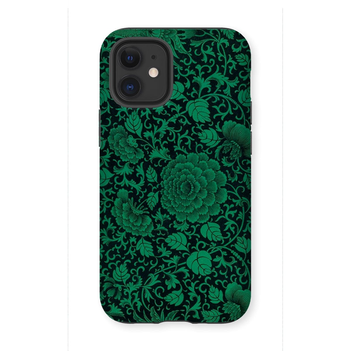 Casezest Mobile Phone Case for iPhone 12 Mini / Gloss Black Green Floral Design