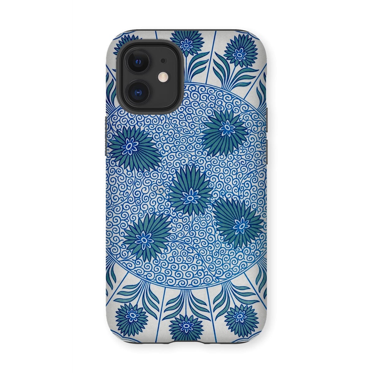 Casezest Mobile Phone Case for iPhone 12 Mini / Gloss Circular Blue Botanical Design