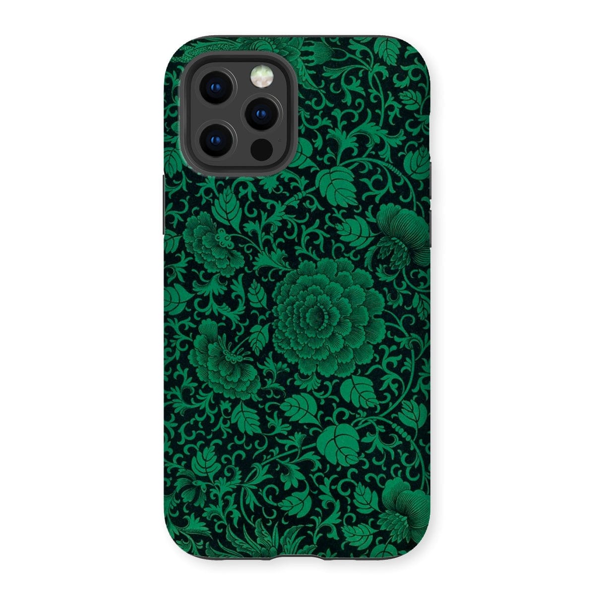 Casezest Mobile Phone Case for iPhone 12 Pro / Gloss Black Green Floral Design