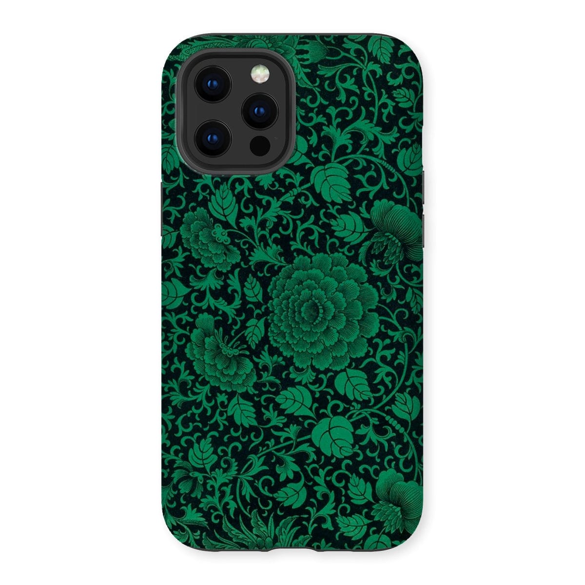 Casezest Mobile Phone Case for iPhone 12 Pro Max / Gloss Black Green Floral Design