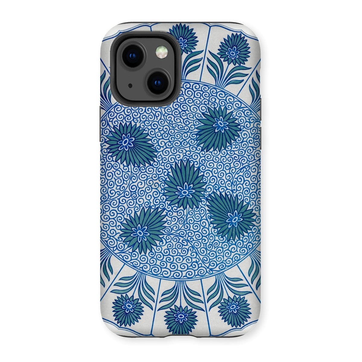 Casezest Mobile Phone Case for iPhone 13 / Gloss Circular Blue Botanical Design