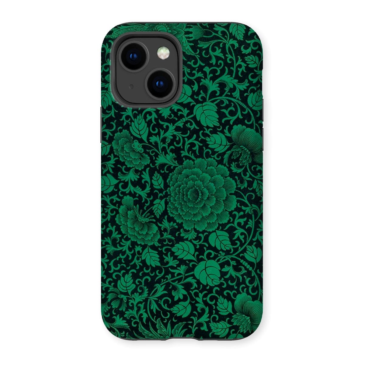 Casezest Mobile Phone Case for iPhone 14 / Gloss Black Green Floral Design