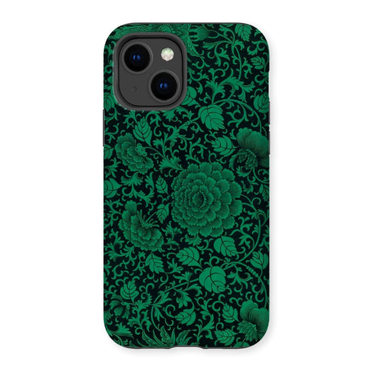 Casezest Mobile Phone Case for iPhone 14 / Gloss Black Green Floral Design