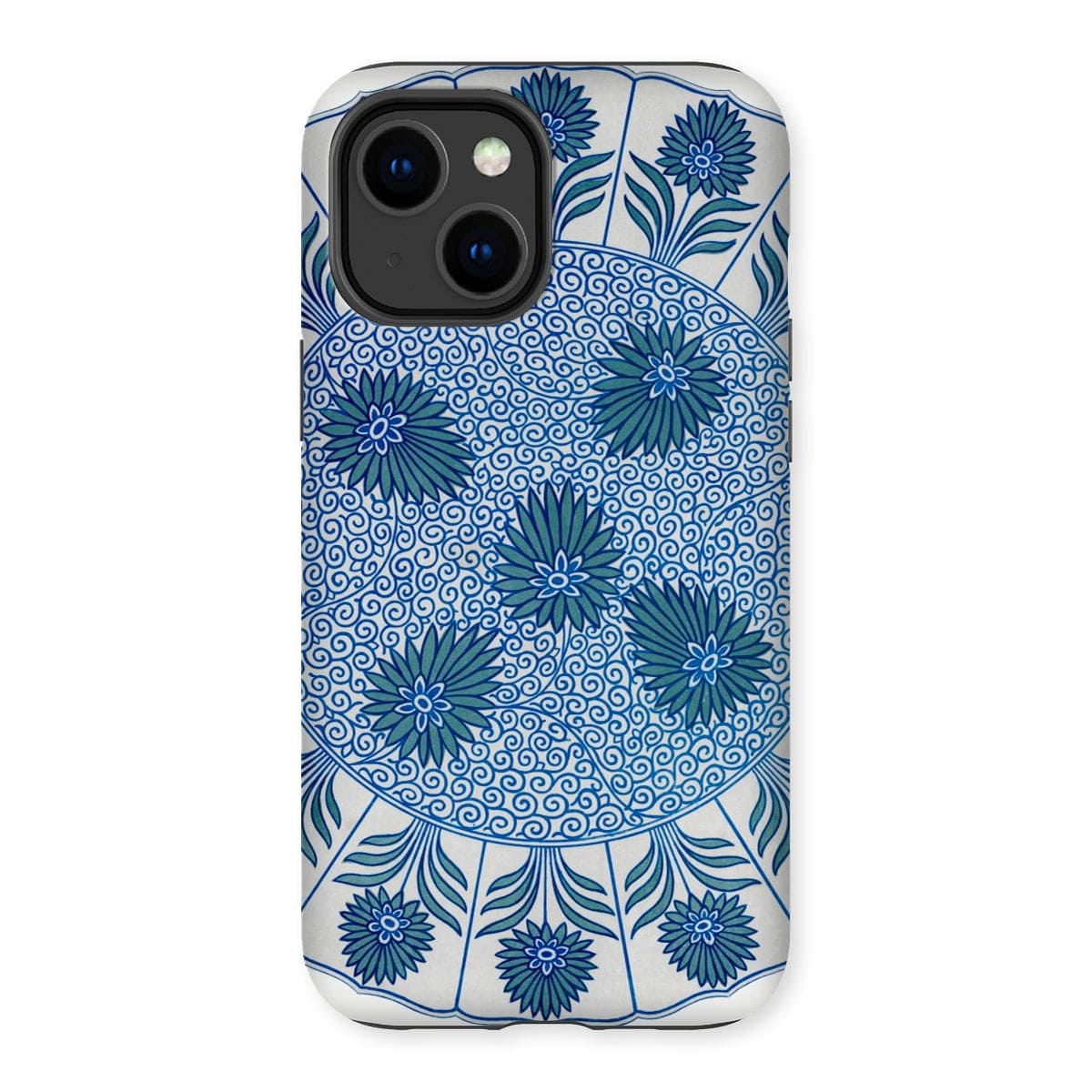 Casezest Mobile Phone Case for iPhone 14 Plus / Gloss Circular Blue Botanical Design