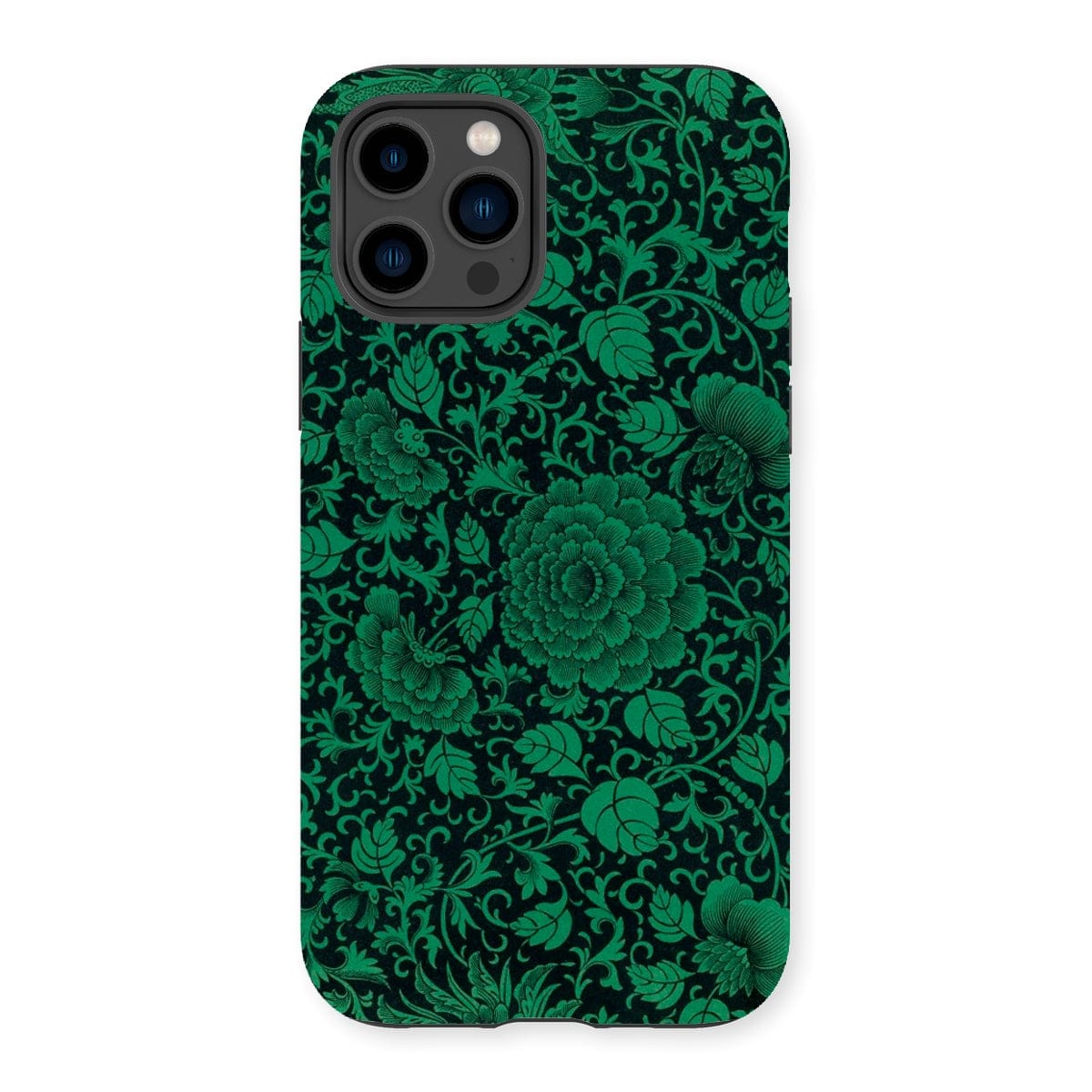 Casezest Mobile Phone Case for iPhone 14 Pro / Gloss Black Green Floral Design