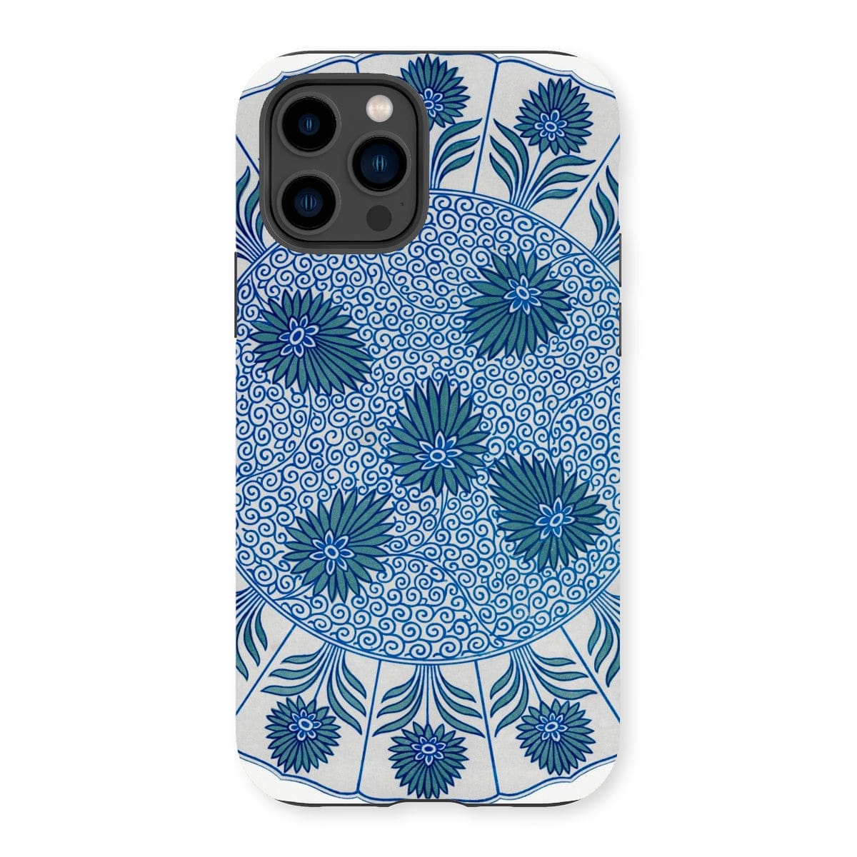 Casezest Mobile Phone Case for iPhone 14 Pro / Gloss Circular Blue Botanical Design