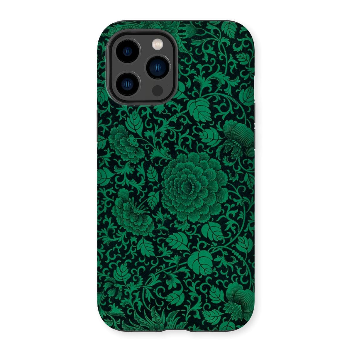 Casezest Mobile Phone Case for iPhone 14 Pro Max / Gloss Black Green Floral Design