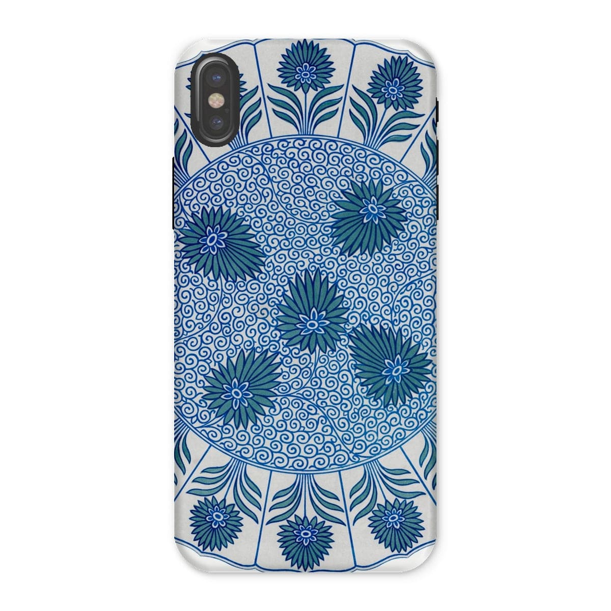 Casezest Mobile Phone Case for iPhone X / Gloss Circular Blue Botanical Design