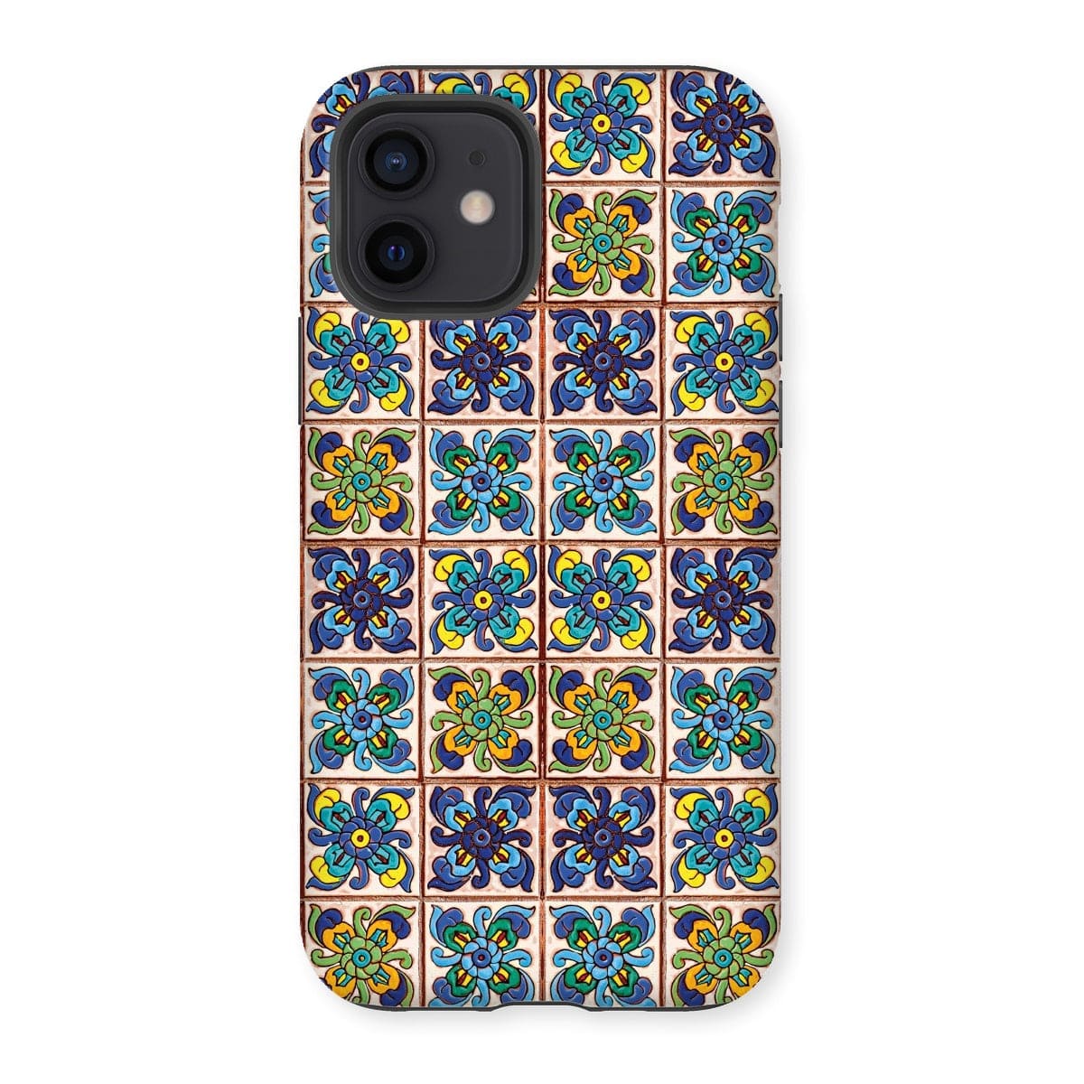 Casezest Mobile Phone Case for iPhone 12 / Matte Old Blue Flower Tile Design