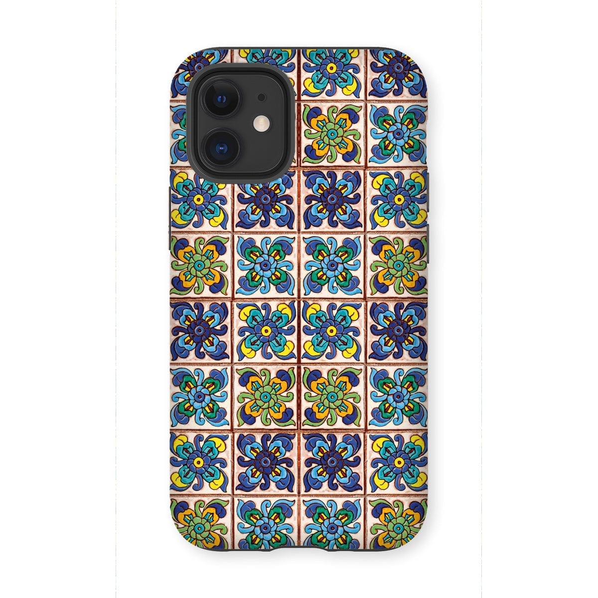 Casezest Mobile Phone Case for iPhone 12 Mini / Matte Old Blue Flower Tile Design