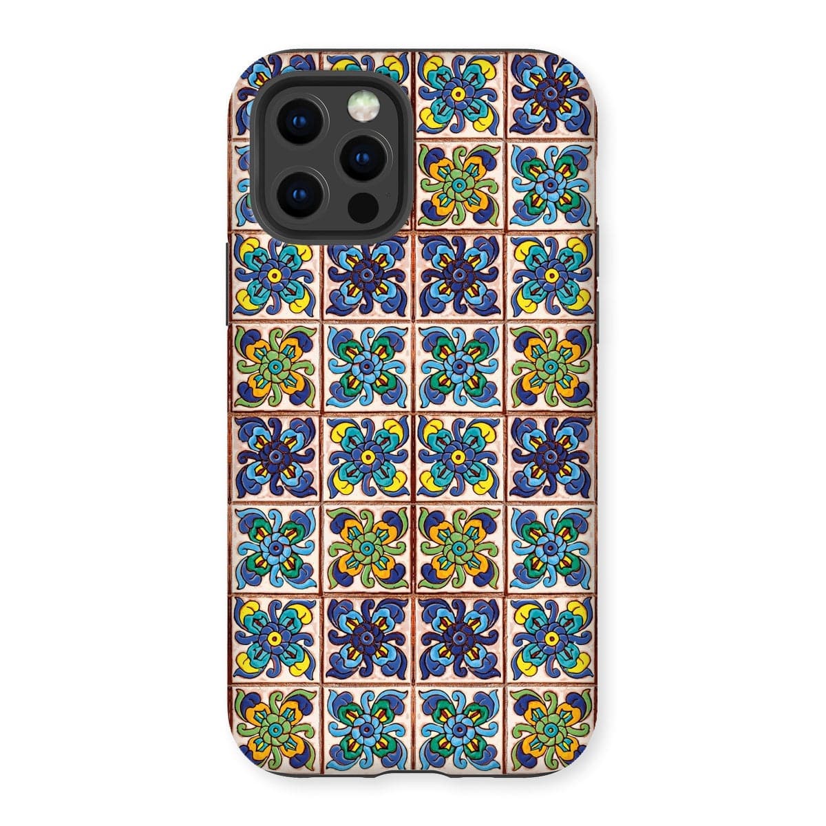 Casezest Mobile Phone Case for iPhone 12 Pro / Matte Old Blue Flower Tile Design