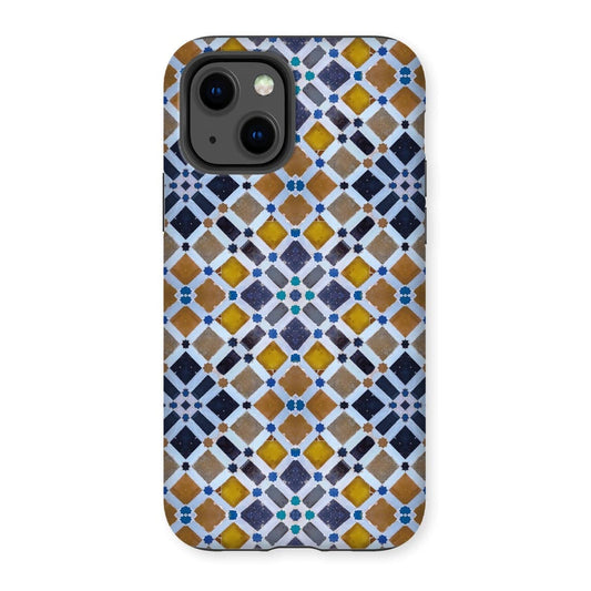 Casezest Mobile Phone Case for iPhone 13 / Matte Blue Gold Tile Design