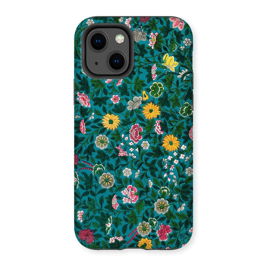 Casezest Mobile Phone Case for iPhone 13 / Matte Blue Green Chinese Botanical Design