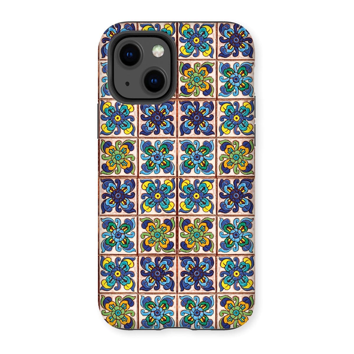 Casezest Mobile Phone Case for iPhone 13 / Matte Old Blue Flower Tile Design