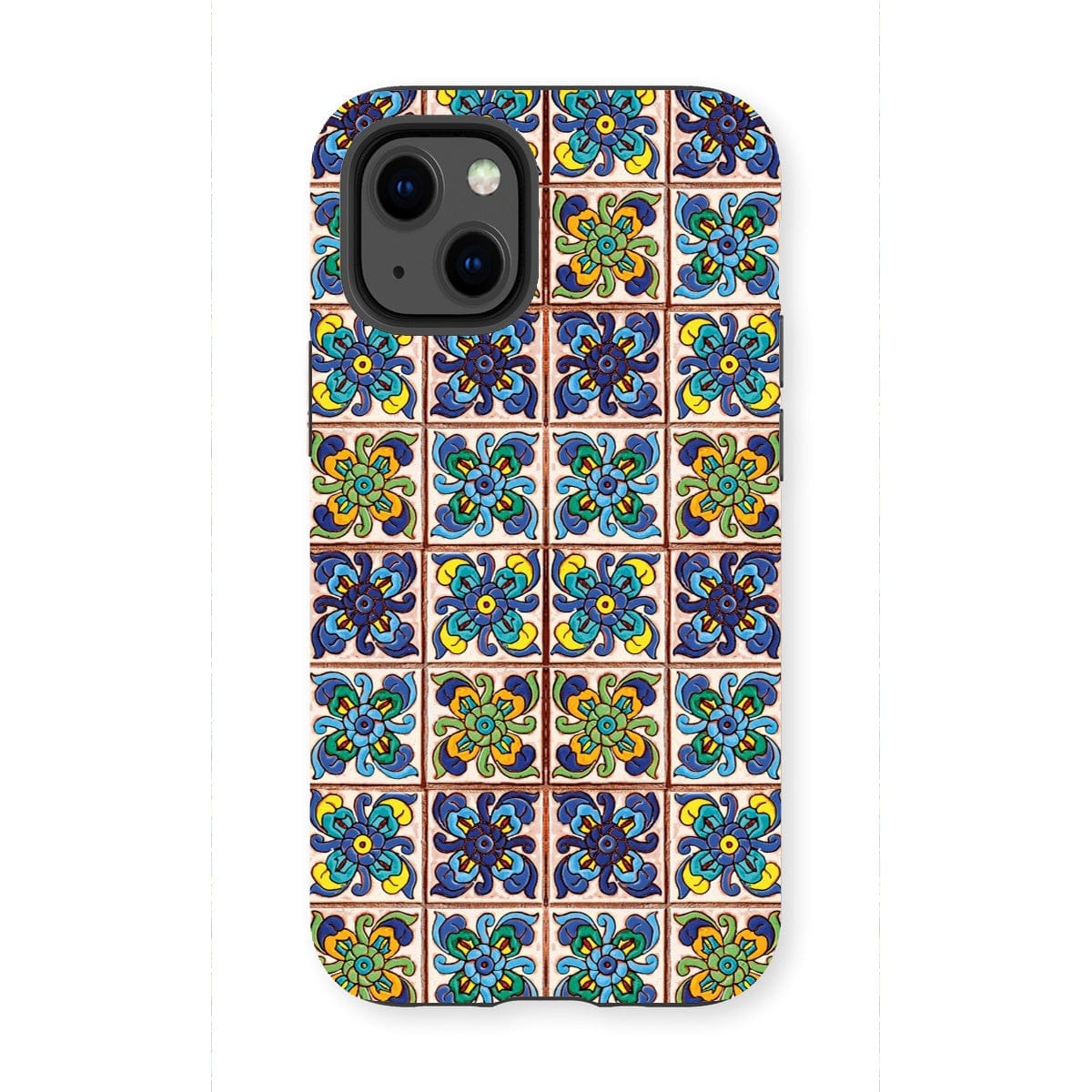 Casezest Mobile Phone Case for iPhone 13 Mini / Matte Old Blue Flower Tile Design