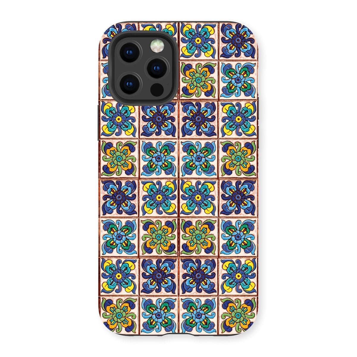 Casezest Mobile Phone Case for iPhone 13 Pro / Matte Old Blue Flower Tile Design