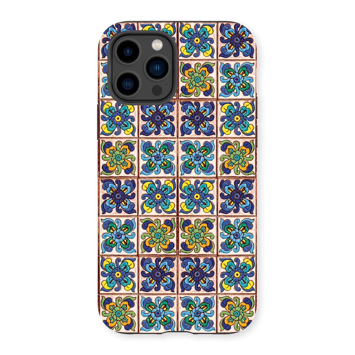 Casezest Mobile Phone Case for iPhone 14 Pro / Matte Old Blue Flower Tile Design