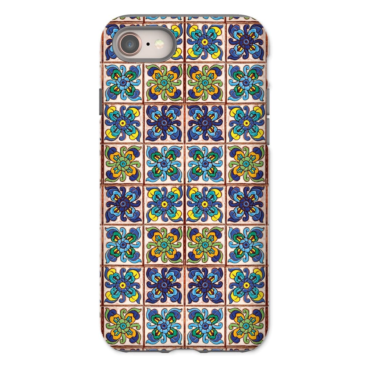 Casezest Mobile Phone Case for iPhone 8 / Matte Old Blue Flower Tile Design