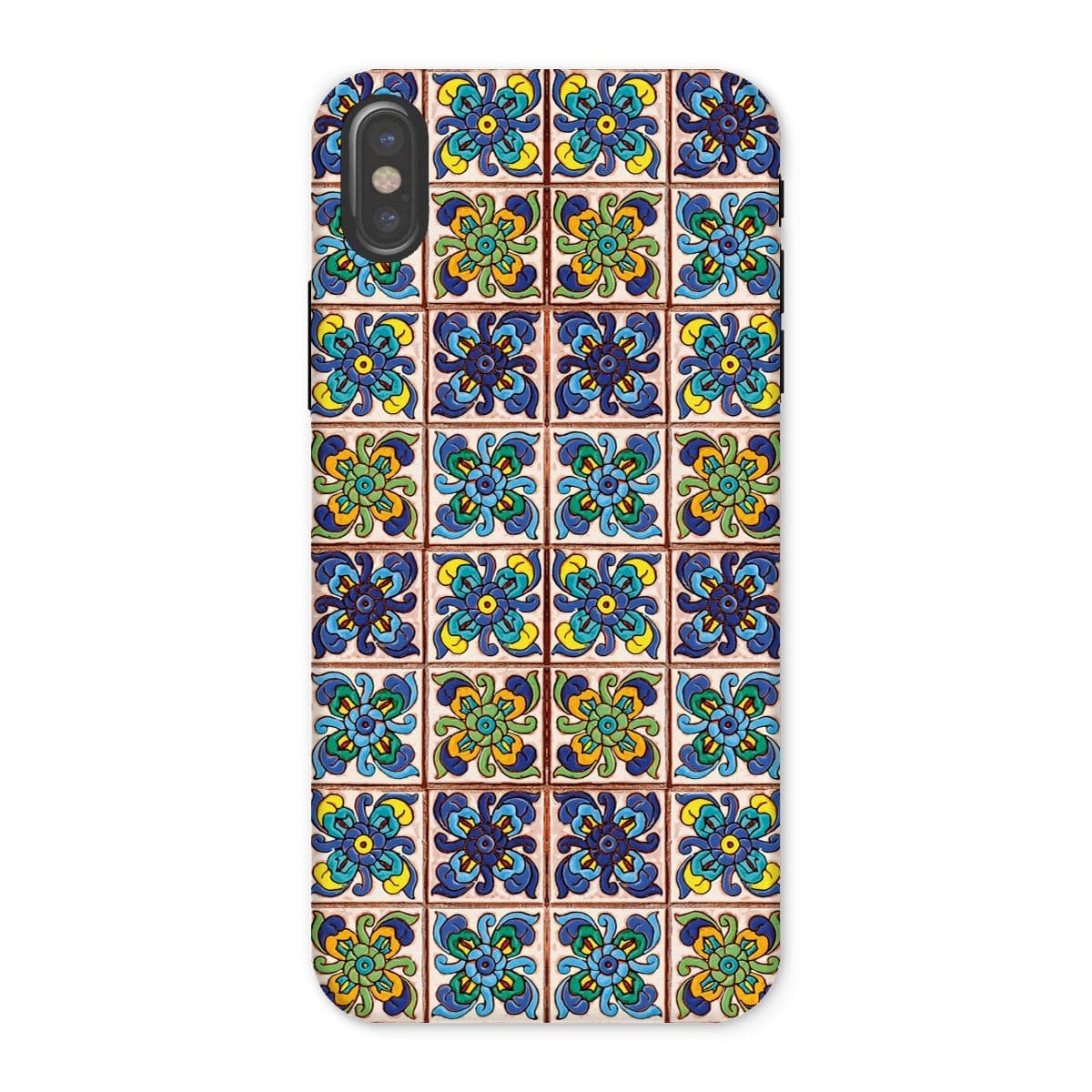 Casezest Mobile Phone Case for iPhone X / Matte Old Blue Flower Tile Design