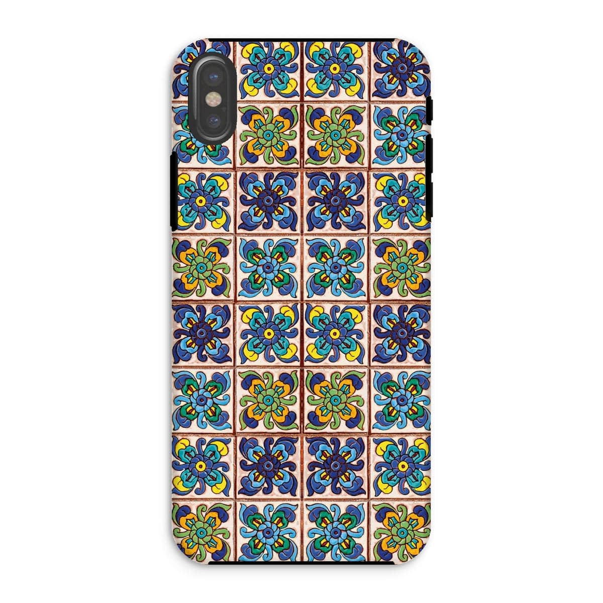 Casezest Mobile Phone Case for iPhone XS / Matte Old Blue Flower Tile Design